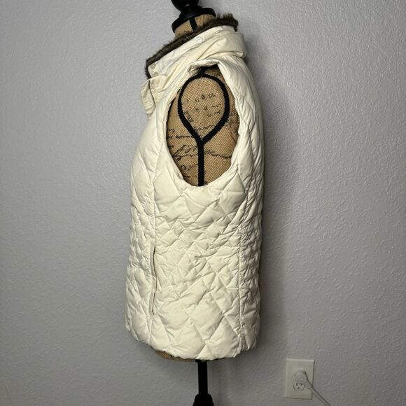 Eddie Bauer Vest Premium Goose Down Size M White Fur Trim Full Zip Puffer Gorp - Picture 7 of 8